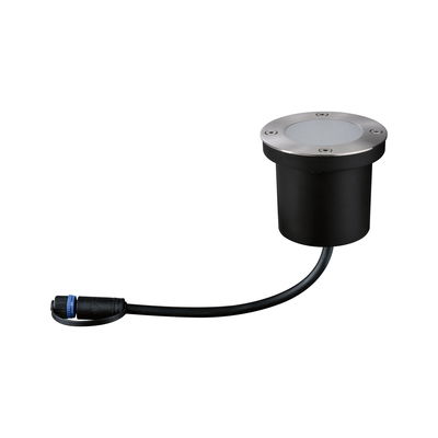 Round LED recessed floor light in stainless steel and black plastic with cable connector