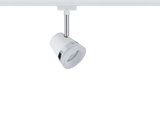 White metal LED spotlight with chrome accent for indoor track lighting system