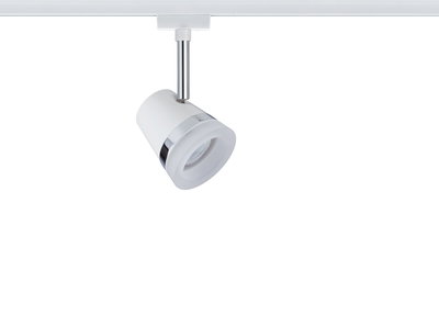 White metal LED spotlight with chrome accent for indoor track lighting system