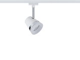 White metal LED spotlight with chrome accent for indoor track lighting system