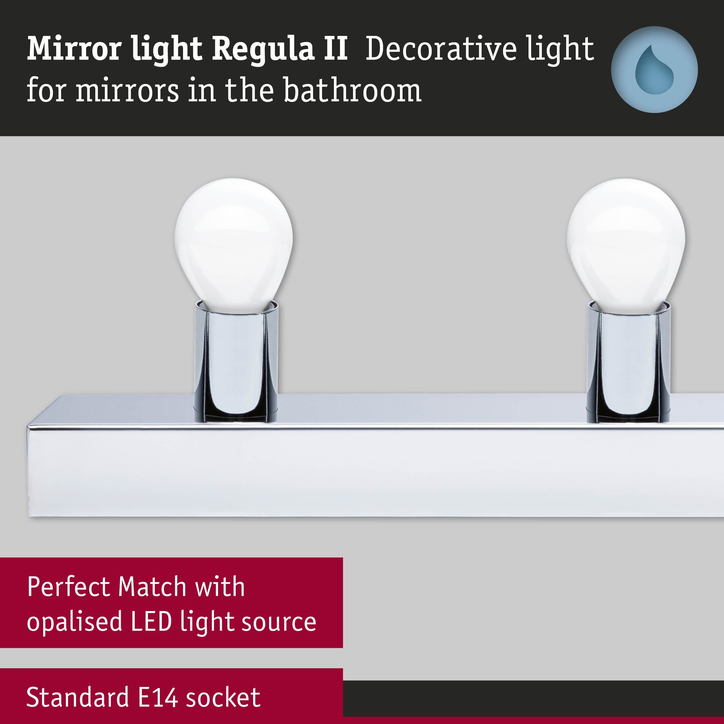 Set Mirror light Regula II including light source 4-lamp IP44 E14 2700K 4x470lm 230V 4x4,5W dimmable Chrome/Opal