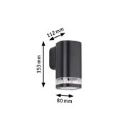 Black aluminum wall light with clear glass cover, dimensions 153x112x80 mm, modern outdoor lighting