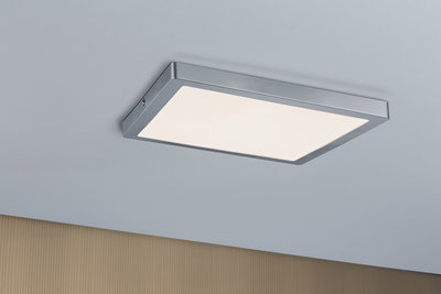 Rectangular silver metal ceiling light with white diffuser for modern interior lighting