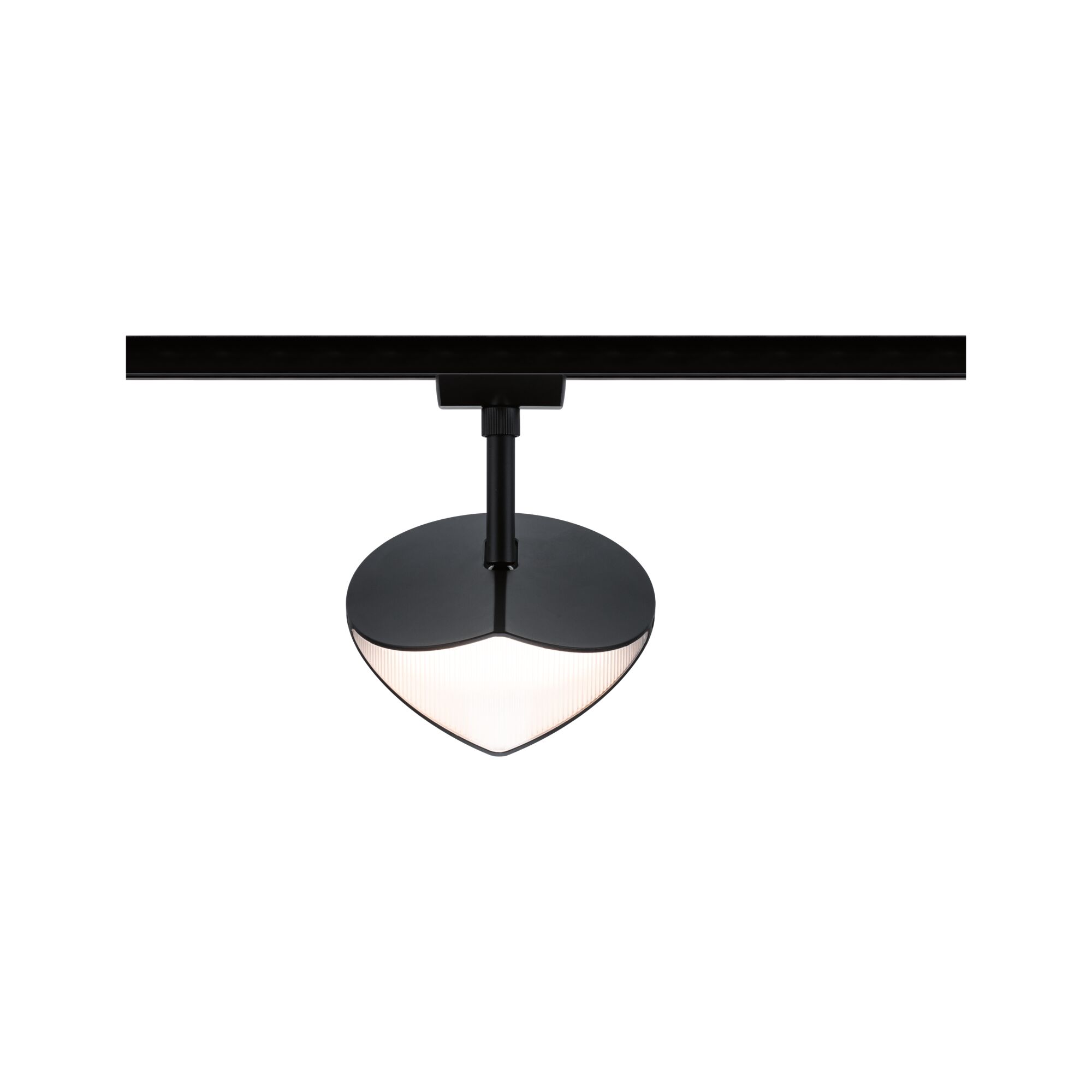 Schwarze LED-Schienenleuchte mit herzförmigem Diffusor aus Kunststoff für moderne Innenbeleuchtung