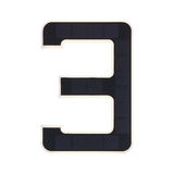 Solar-powered house number 3 in black with white border for outdoor lighting use