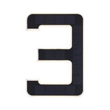 Solar-powered house number 3 in black with white border for outdoor lighting use