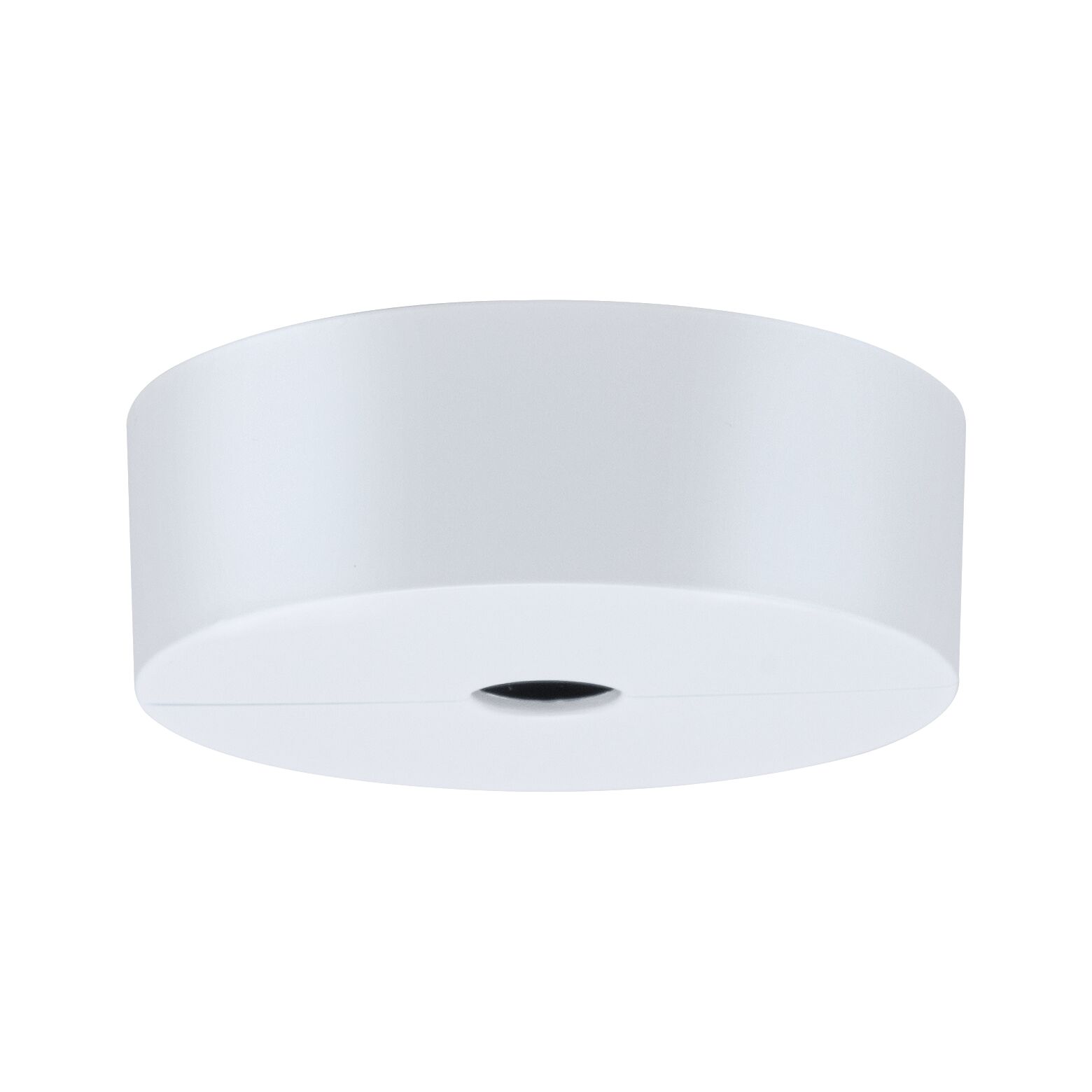 Round white metal ceiling light with central opening for LED lighting in modern style