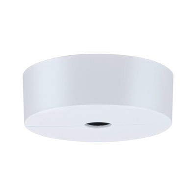 Round white metal ceiling light with central opening for LED lighting in modern style