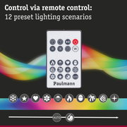 White remote control with 12 preset lighting scenarios and icon buttons for light control