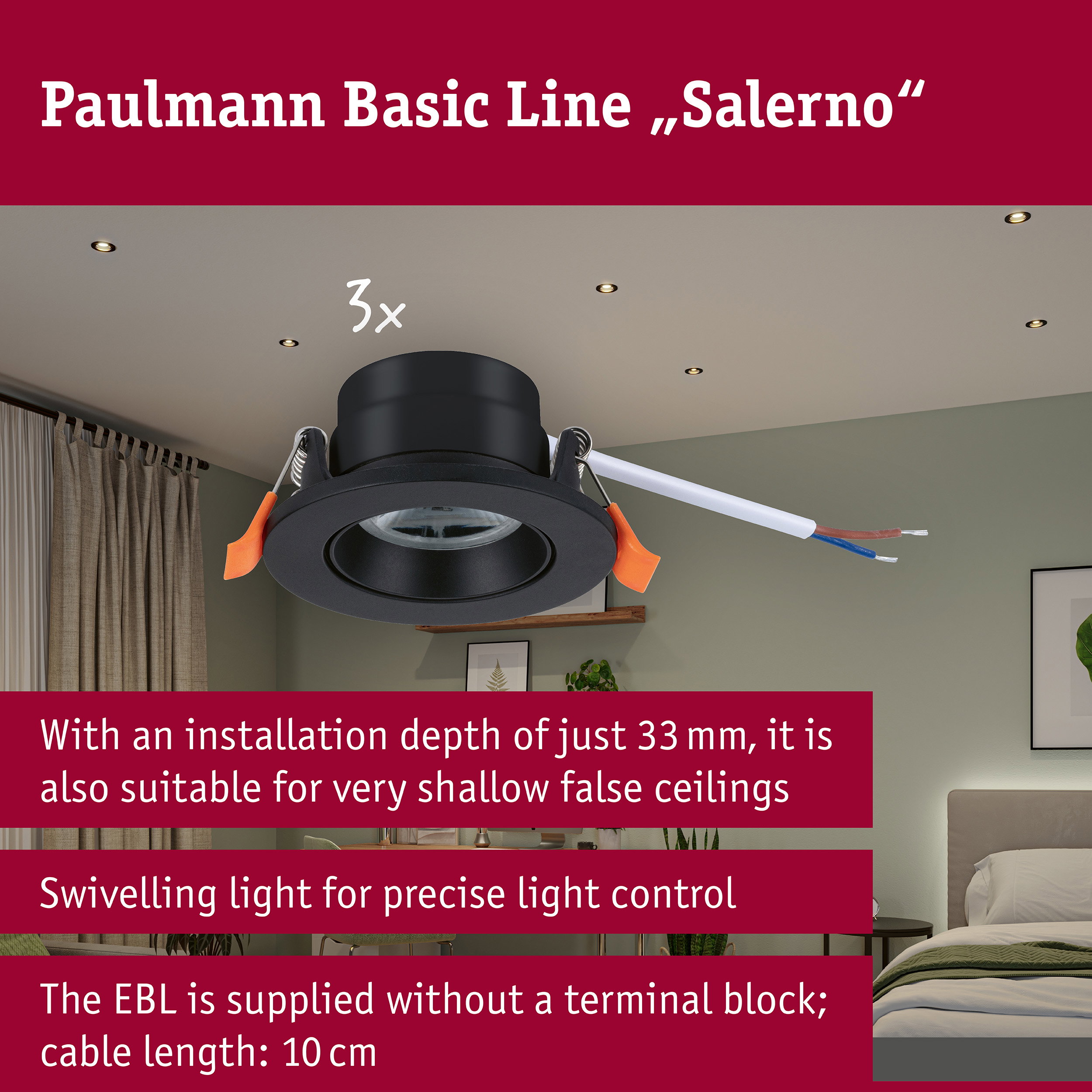 LED Downlight Salerno 4000K 67mm 3x204lm 3x2,9W Black matt