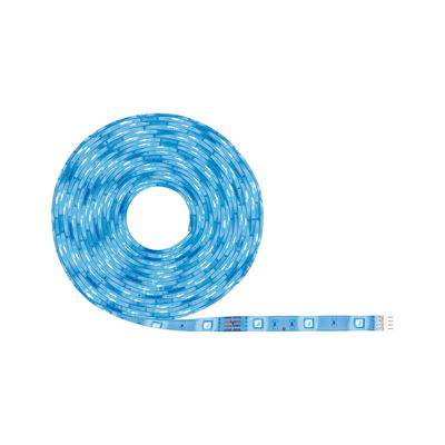 Blue LED strip light with flexible plastic coating for decorative lighting and light strip use.