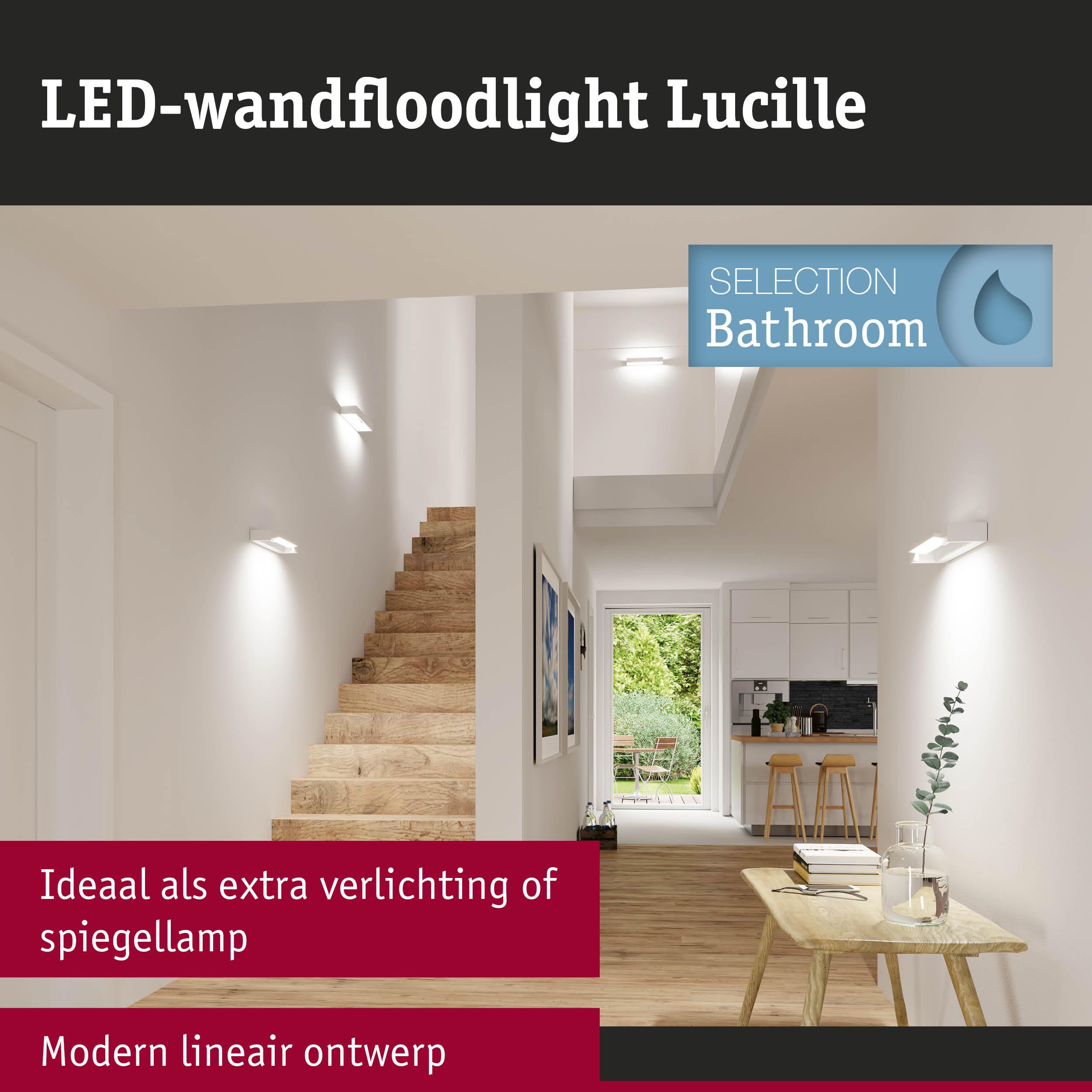 Witte LED-wandfloodlight Lucille met modern lineair ontwerp, ideaal als extra badkamerverlichting