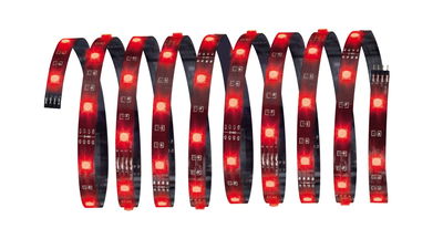 Red LED strip light made of flexible material for decorative and ambient lighting use.