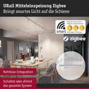 Moderne Wohnzimmereinrichtung mit URail Mitteleinspeisung Zigbee smartem Lichtsystem an der Decke