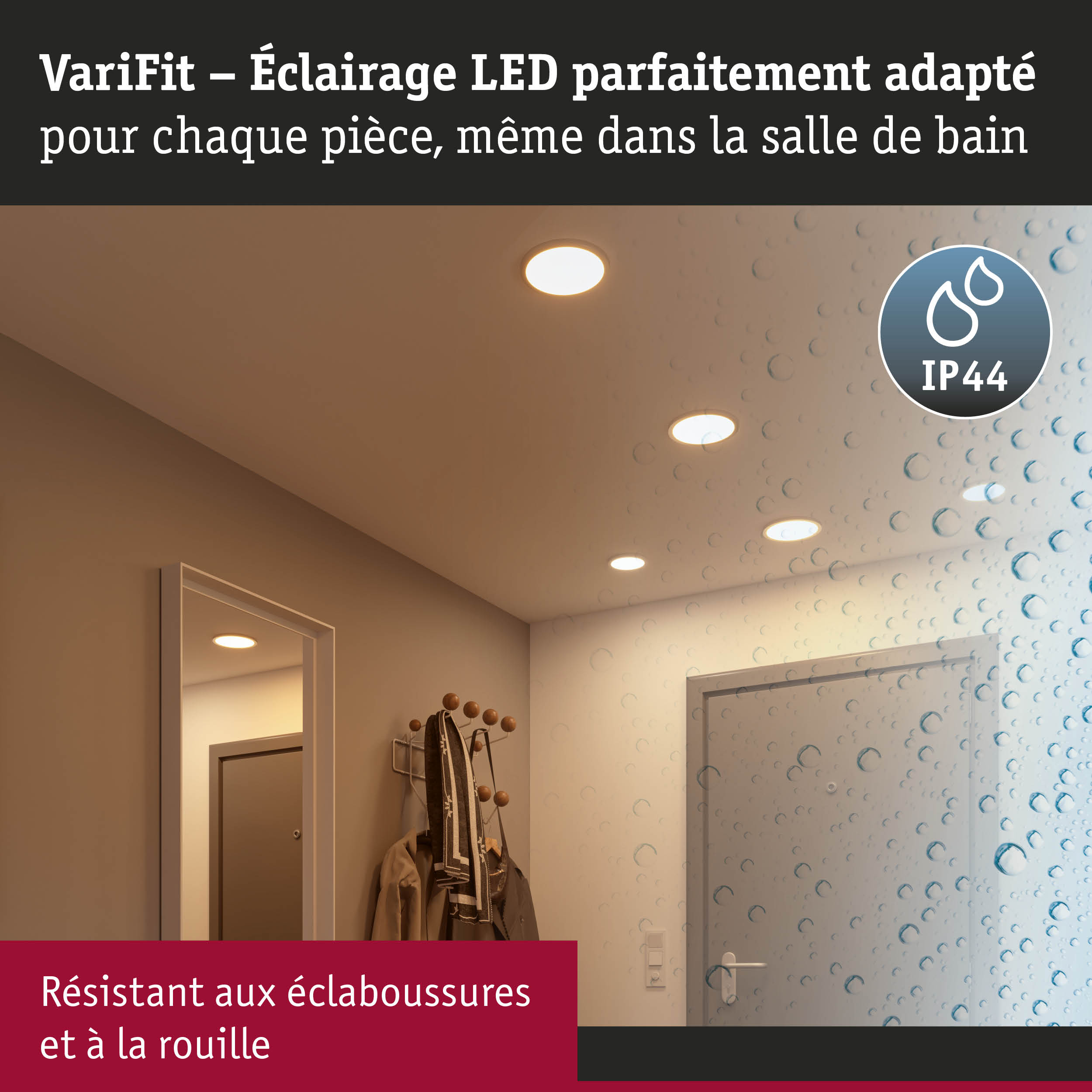 VariFit éclairage LED encastré IP44, résistant aux éclaboussures et à la rouille, parfait pour salle de bain