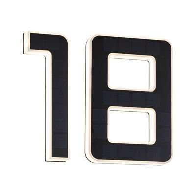 Modern house number 18 with black solar panels and white LED frame for outdoor lighting