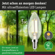 Klarer LED-Leuchtmittel in Kerzenform mit warmweißem Licht und hoher Energieeffizienz