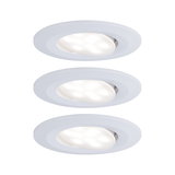Three white LED recessed spotlights in plastic with adjustable heads for versatile room lighting