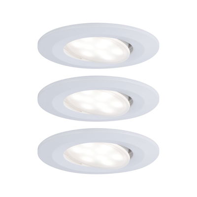 Drei weiße LED-Einbaustrahler aus Kunststoff mit schwenkbarem Leuchtkopf für flexible Raumbeleuchtung