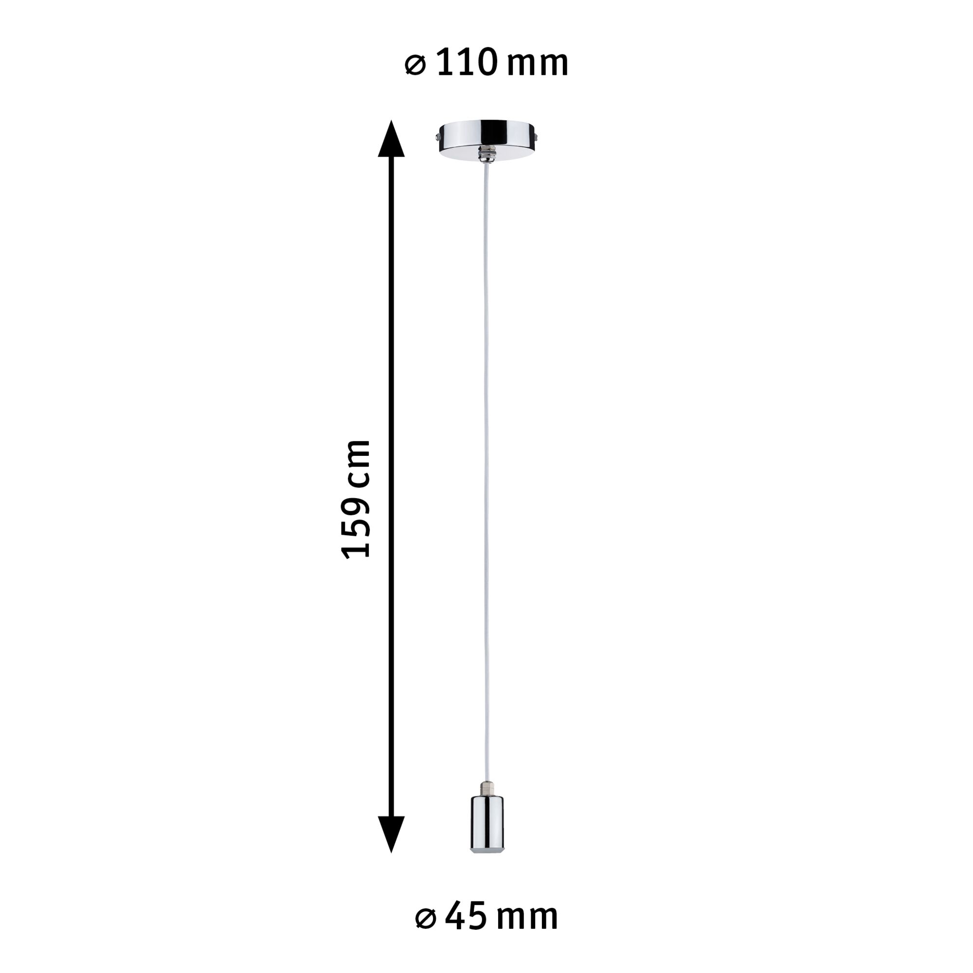 Support de suspension chromé avec câble de 159 cm et diamètre de 45 mm pour ampoules LED
