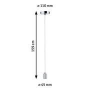 Chrome pendant light with 159 cm length and 45 mm diameter, modern LED hanging lamp