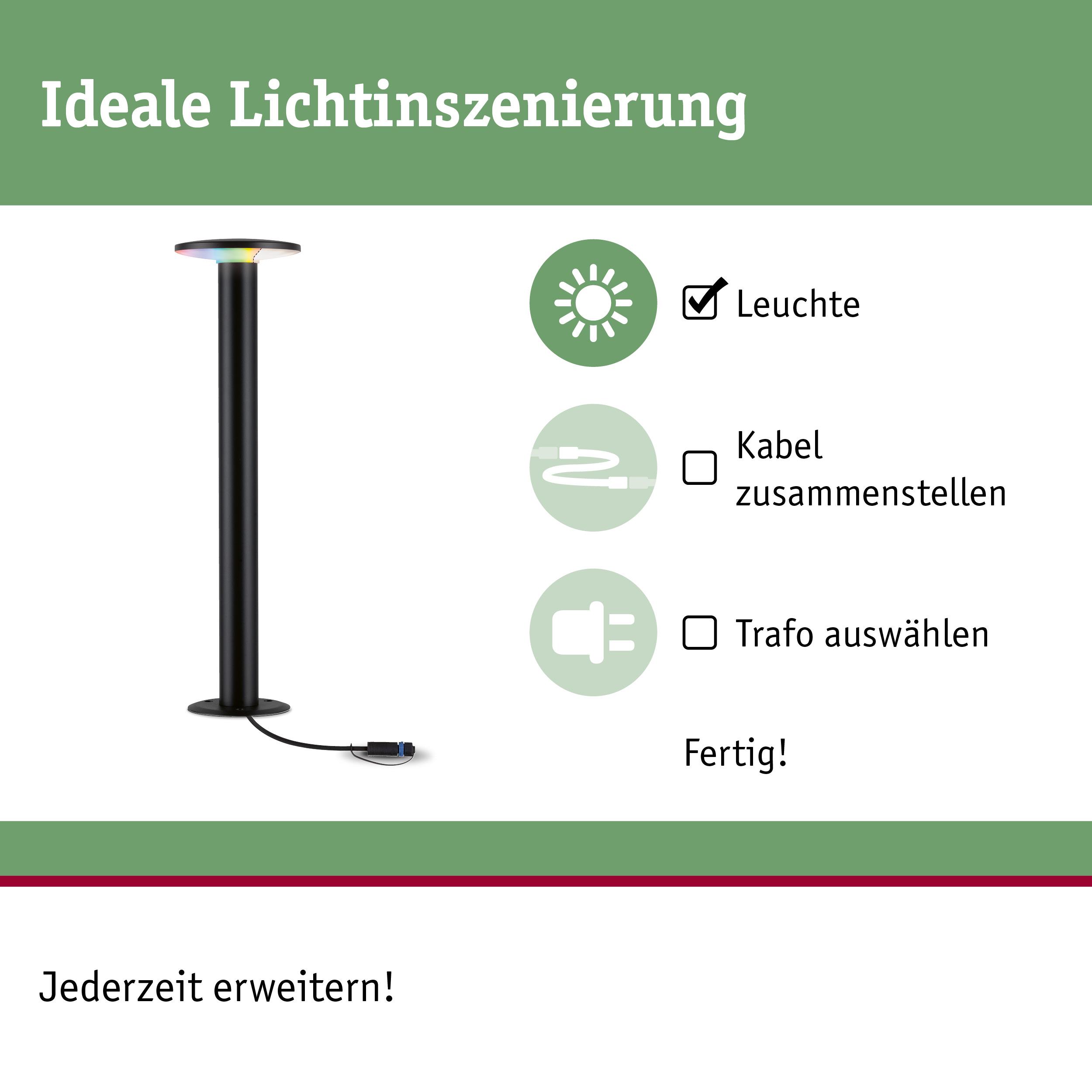 Schwarze LED-Stehleuchte mit integriertem Kabel für einfache Lichtinszenierung und flexible Erweiterung