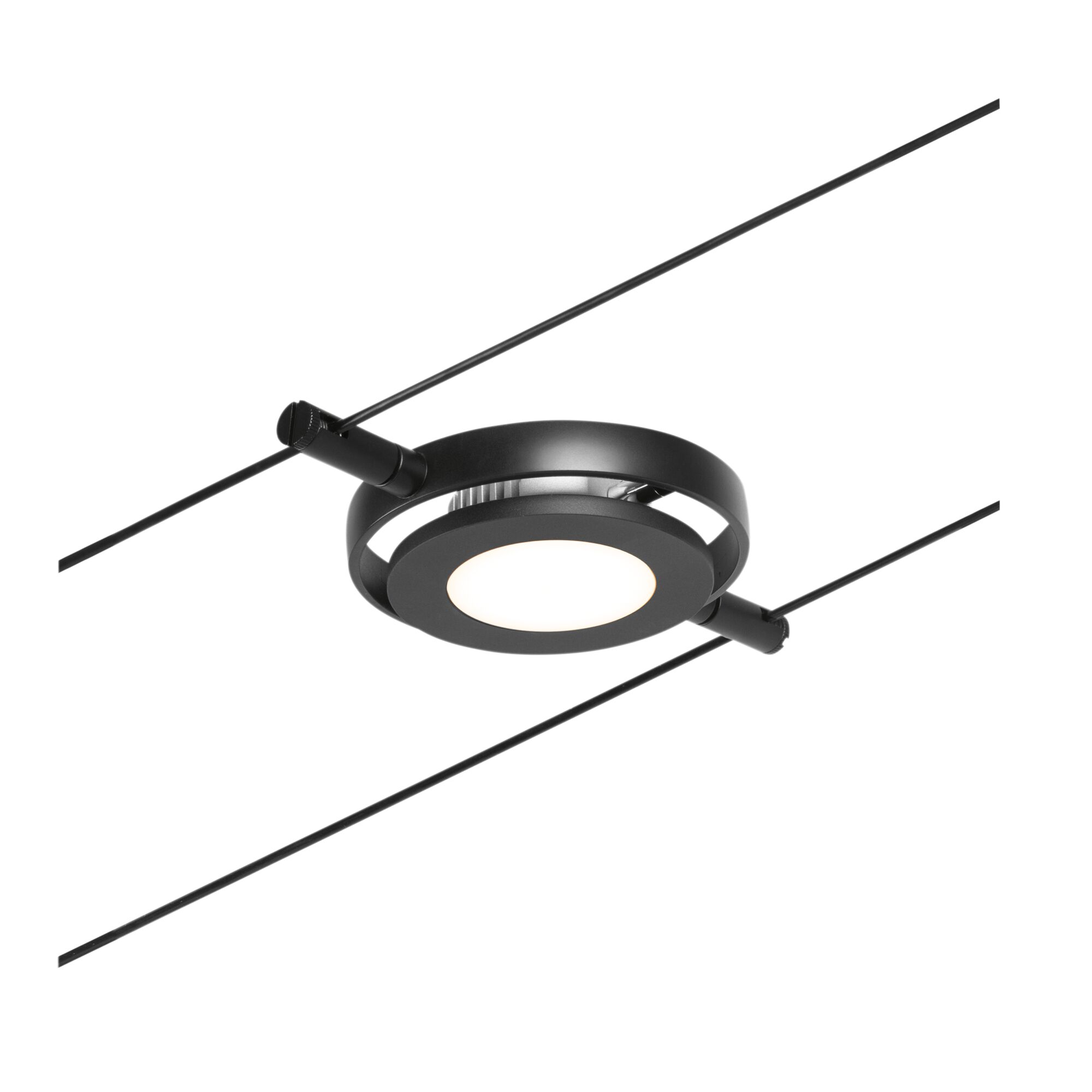 Black LED cable spotlight with round design and white light for modern lighting systems