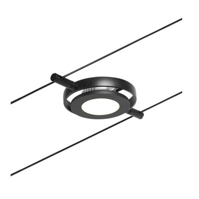 Black LED cable spotlight with round design and white light for modern lighting systems