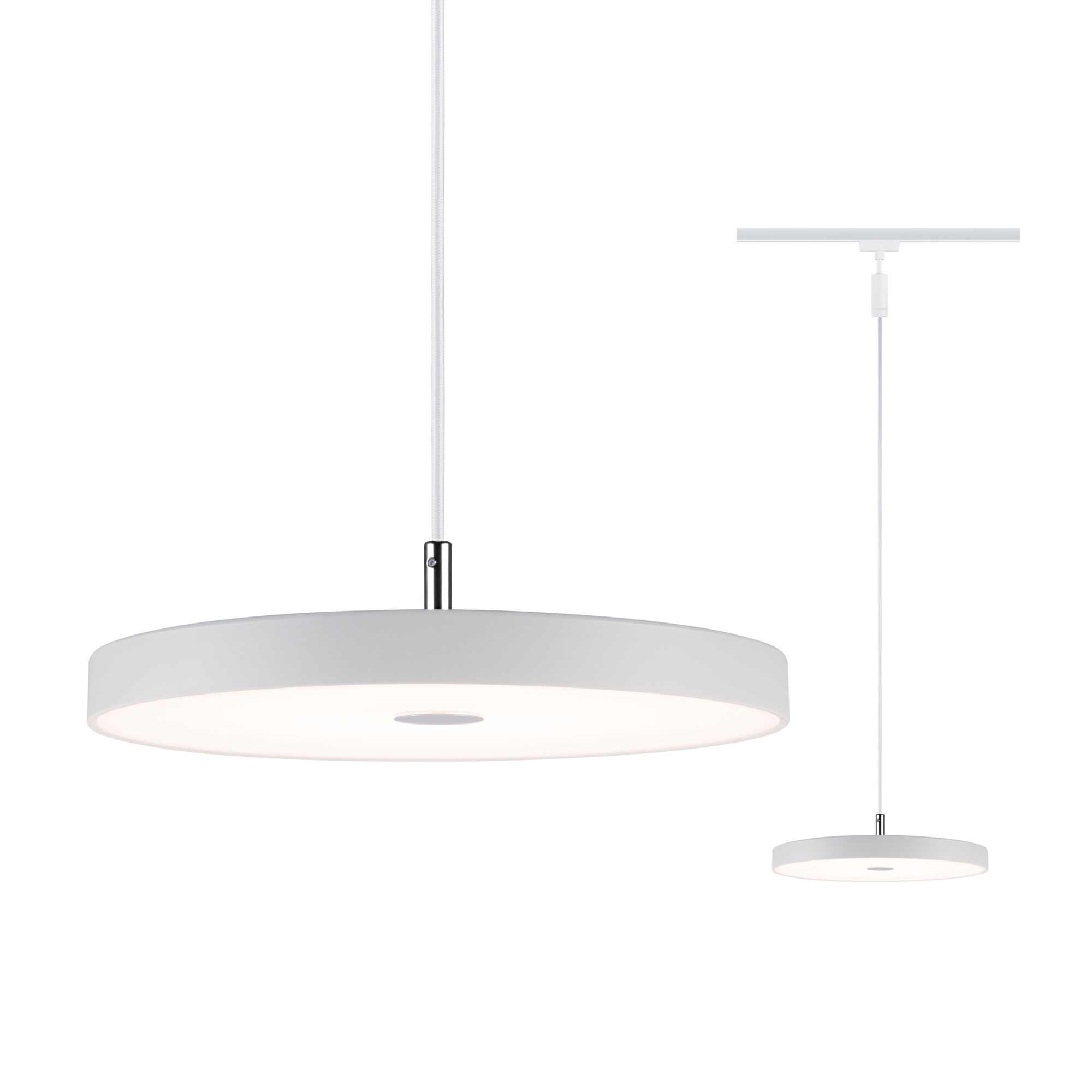 URail Suspension 3-Step-Dim Produits de deuxième choix Hildor 850lm 15W 3000K gradable 230V Blanc Suspension LED ronde blanche en métal avec surface diffuse, parfaite pour éclairage intérieur moderne