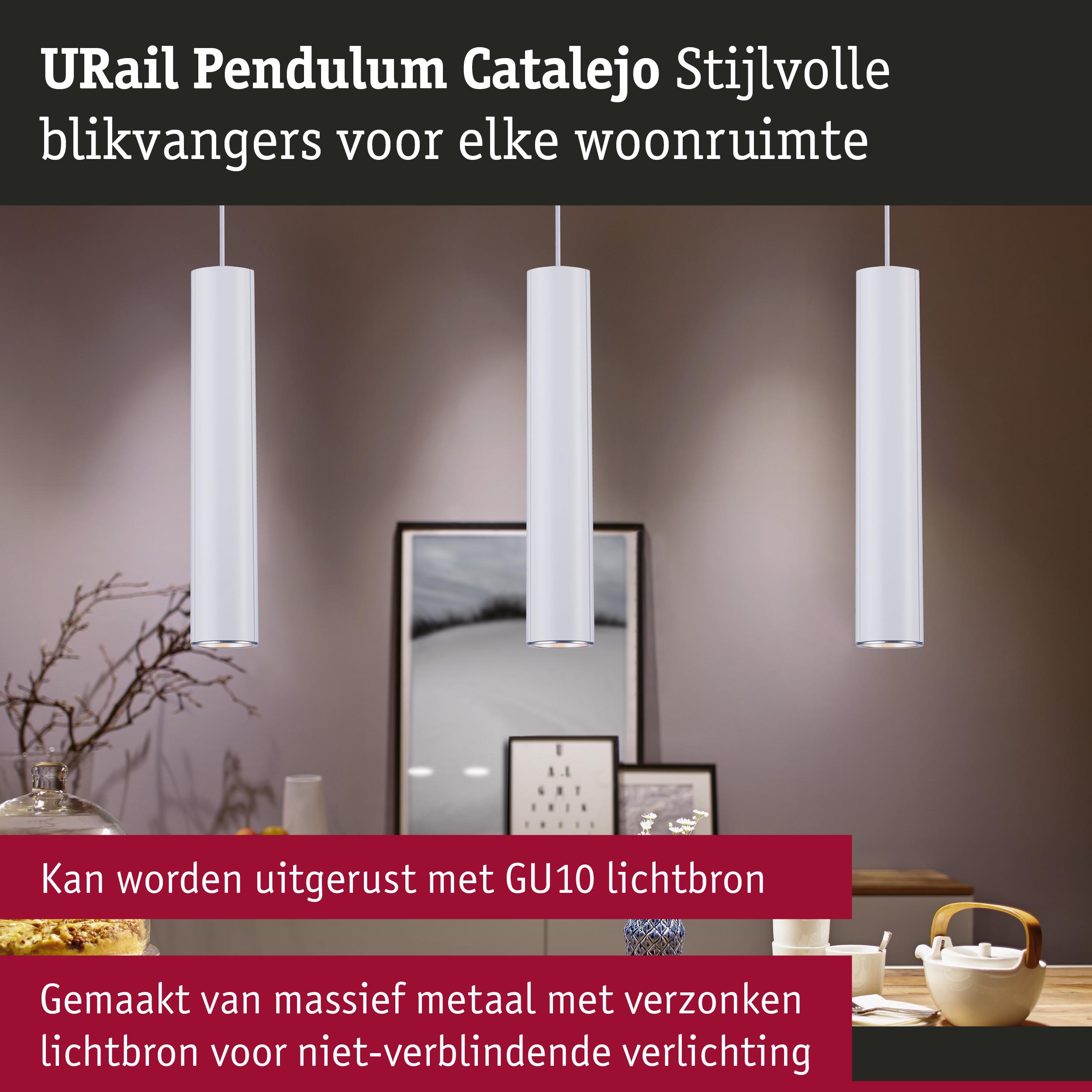 Drie witte metalen pendelverlichting met GU10 lichtbron voor stijlvolle, niet-verblindende woonverlichting