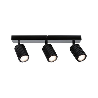 Three-light black LED ceiling spotlight in aluminium with adjustable heads for focused lighting