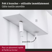 Fixation murale blanche avec câble textile amovible pour une installation facile et rapide