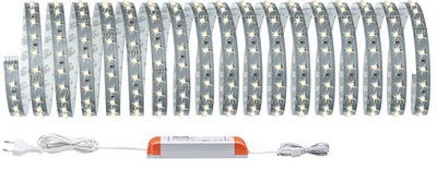 Flexibele witte LED-strip met voeding voor moderne kamerverlichting en decoratie.