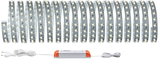 Flexibele witte LED-strip met voeding voor moderne kamerverlichting en decoratie.
