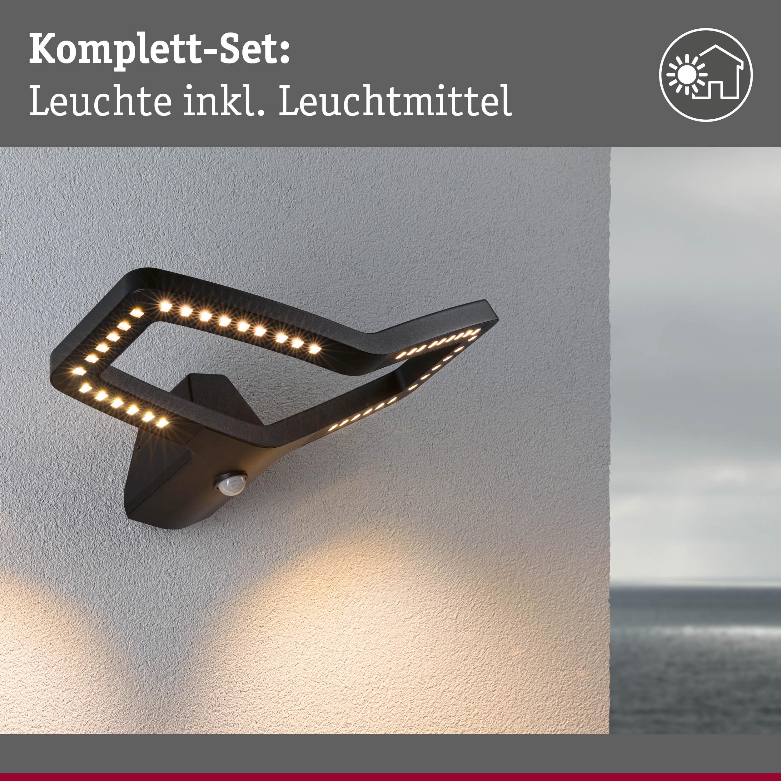 Moderne schwarze LED-Außenwandleuchte mit Bewegungsmelder und warmweißem Licht für Hauswandbeleuchtung