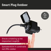Zwarte outdoor smart plug met IP44 spatwaterdichtheid voor veilige buitenaansluiting