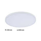 Plafonnier LED rond blanc en plastique, diamètre 400 mm, hauteur 69 mm, adapté aux espaces de vie