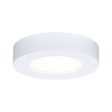 Round white LED ceiling light made of plastic with warm white light for modern interiors