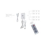 White LED dimmer DMR07 with remote control and cables for LED strip lighting control.