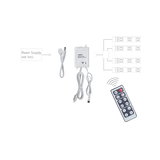 White LED dimmer DMR07 with remote control and cables for LED strip lighting control.