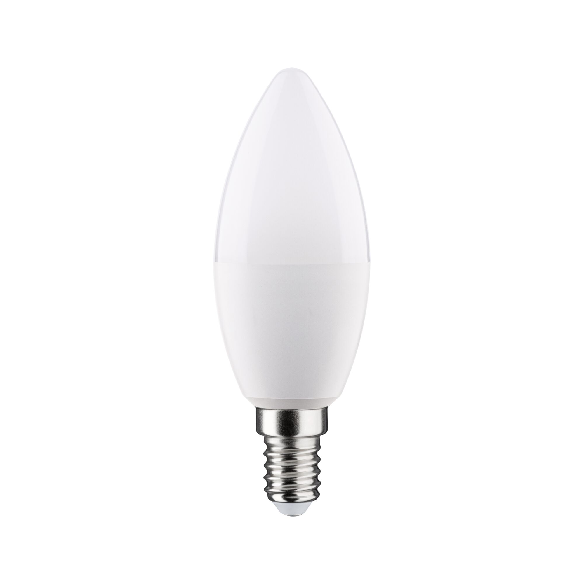 White LED candle bulb with E14 base made of plastic for energy-efficient lighting