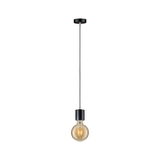 Black pendant light with black cord and warm white bulb design for modern interior lighting