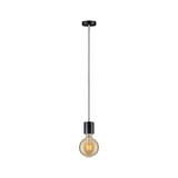Black pendant light with black cord and warm white bulb design for modern interior lighting