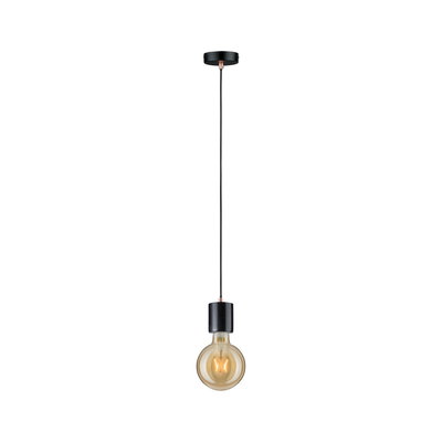 Zwarte hanglamp met zwarte kabel en warmwitte gloeilamp voor moderne binnenverlichting
