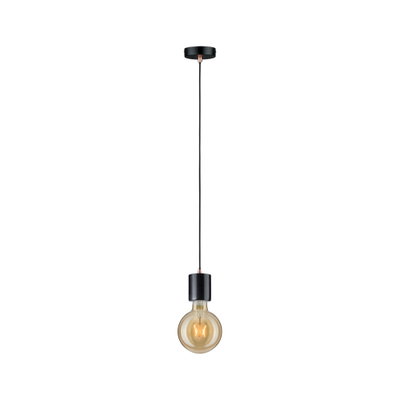 Zwarte hanglamp met zwarte kabel en warmwitte gloeilamp voor moderne binnenverlichting