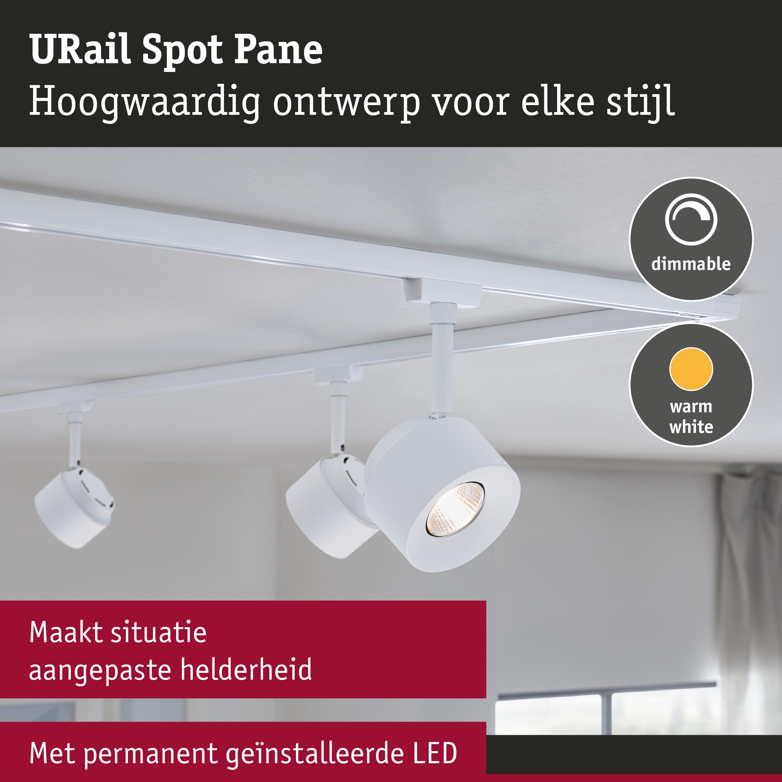 Witte URail Spot Pane LED-spot met dimbare warmwitte verlichting aan plafondrail