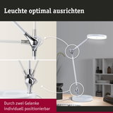 Weiße LED-Schreibtischlampe mit zwei verstellbaren Gelenken aus Chrom für flexible Beleuchtung