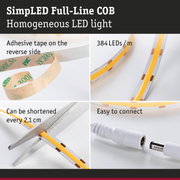 SimLED Full-Line COB LED strip with 384 LEDs/m, adhesive tape, cuttable every 2.1 cm, easy to connect