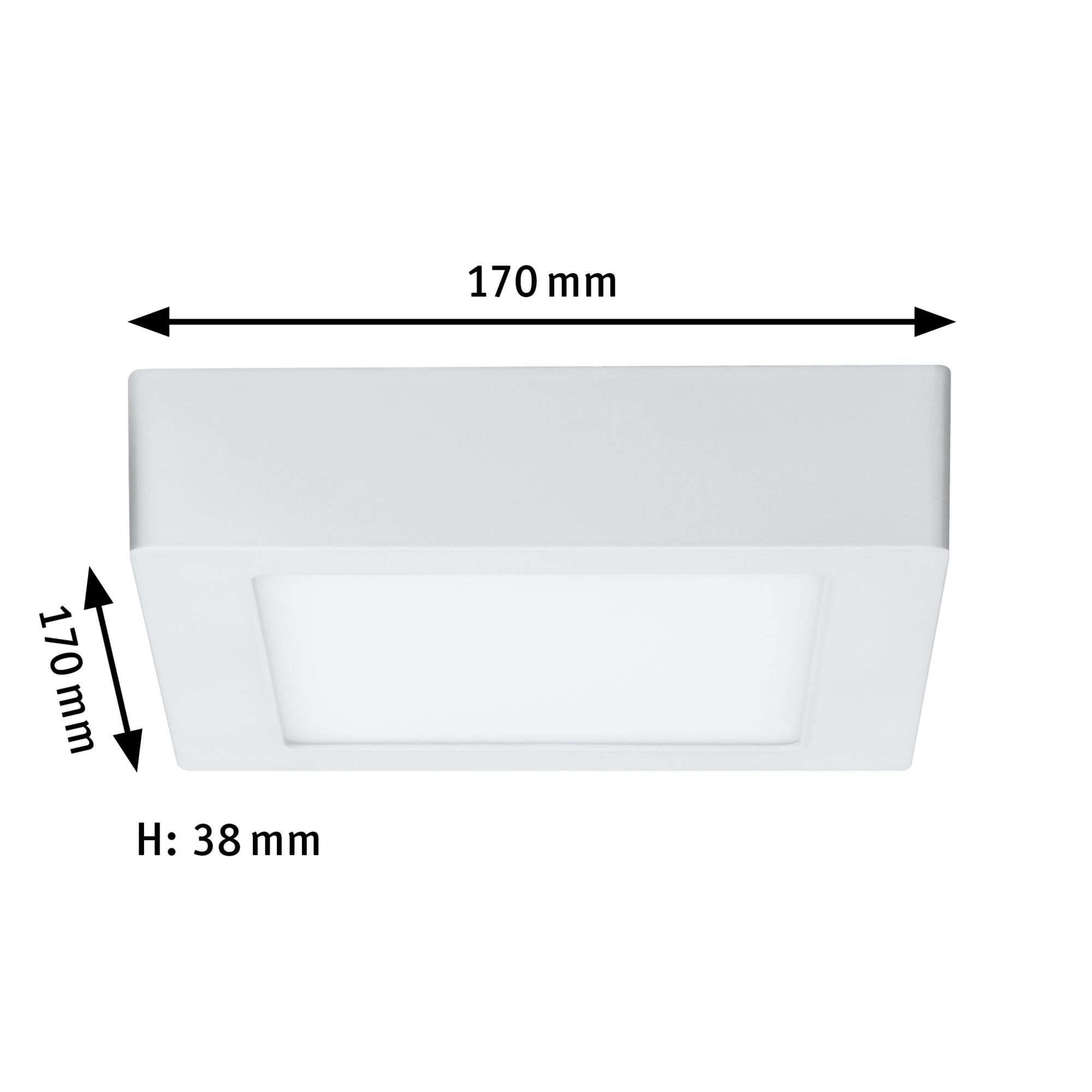 Square white LED ceiling light made of plastic, 170x170 mm, slim design for modern lighting solutions