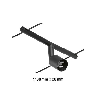 Schwarze LED-Seilstrahler-Halterung aus Metall mit 88 mm Höhe und 28 mm Durchmesser für flexible Beleuchtung